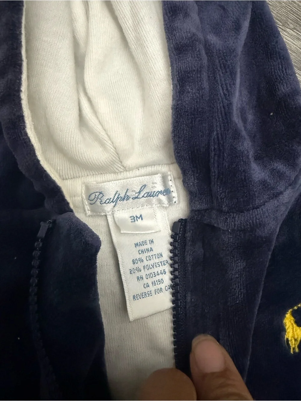 Ralph Lauren Navy Hooded Zip-Up Sweatshirt with Yellow Pony